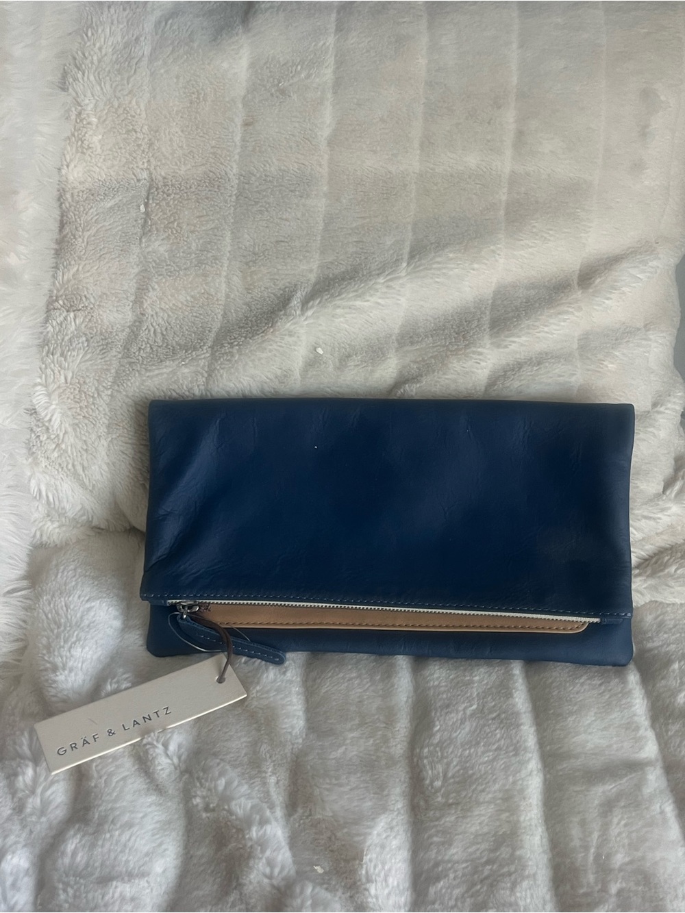 Graf & Lantz Navy Leather Fold-Over Clutch
